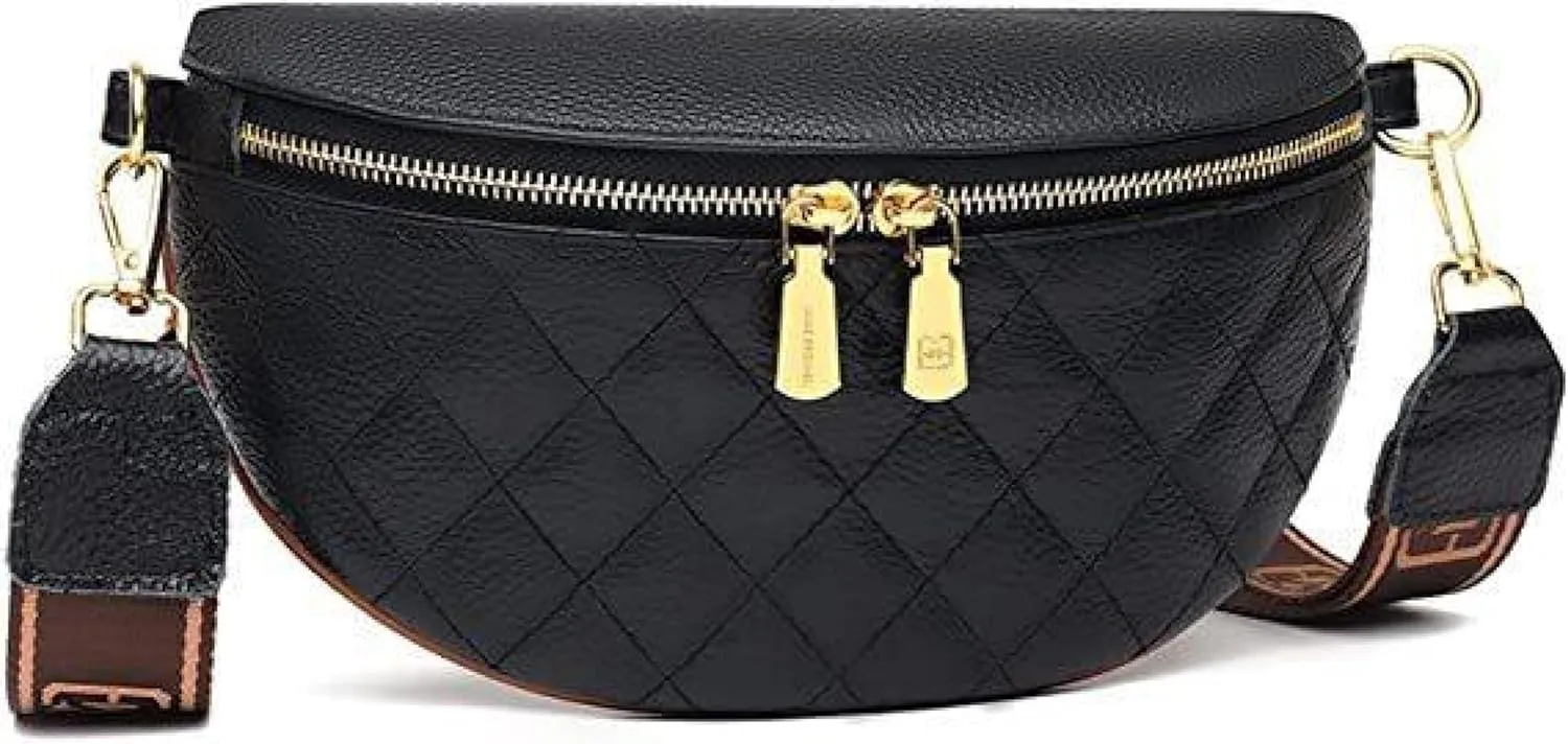 Women's Belt Bag, Diamond Quilted Embroidery, Leather, Casual Women's Crossbody Bag, Travel Sports Chest Bag black