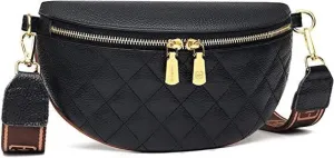 Women's Belt Bag, Diamond Quilted Embroidery, Leather, Casual Women's Crossbody Bag, Travel Sports Chest Bag black
