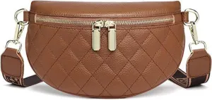 Women's Belt Bag, Diamond Quilted Embroidery, Leather, Casual Women's Crossbody Bag, Travel Sports Chest Bag Lightbrown