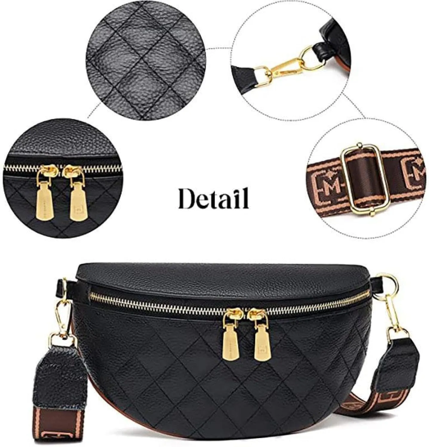 Women's Belt Bag, Diamond Quilted Embroidery, Leather, Casual Women's Crossbody Bag, Travel Sports Chest Bag Offwhite