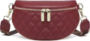 Women's Belt Bag, Diamond Quilted Embroidery, Leather, Casual Women's Crossbody Bag, Travel Sports Chest Bag Winered