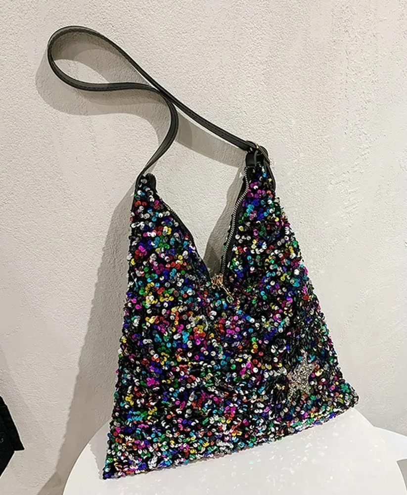 Womens Fashion Bucket Shoulder Bag Y2k Sparkly Glitter Sequin Purse Large Totes Top Handle Satchel Party
