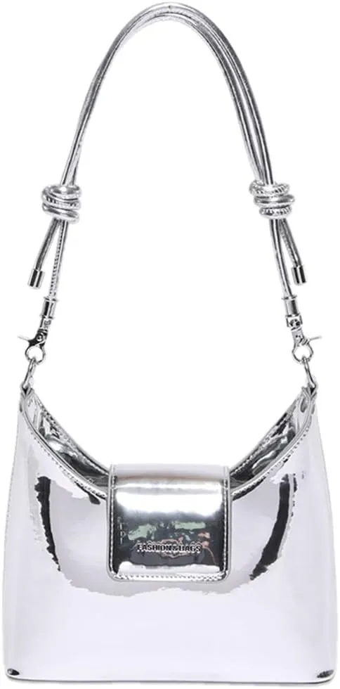 Women's Glossy Vegan Leather Shoulder Bag Small Y2k Crossbody Tote Purse Dumpling Handbag Top Handle Satchels