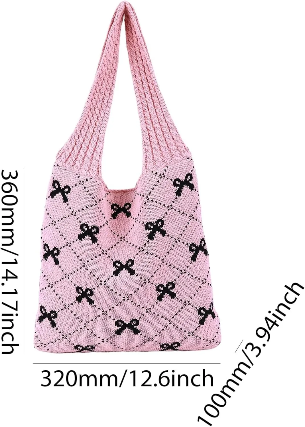 Women's Large Crochet Tote Bag Bow Printed Handbag for Women Hobo Bag Cute Shoulder Bags Knitted Totes Wallets