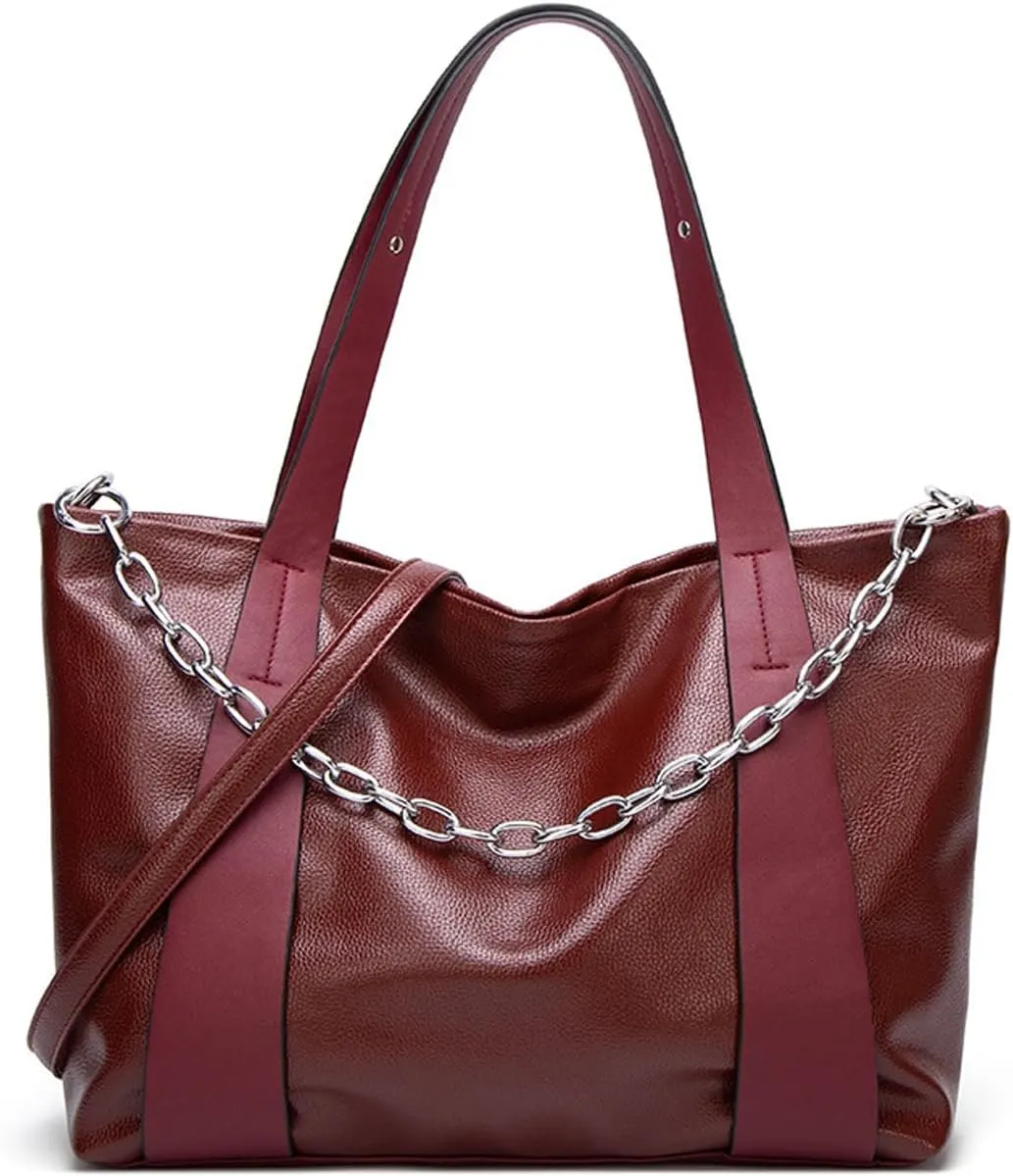 Womens Leather Purses and Handbags Chain Totes Satchel Bag PU Shoulder Bag Ladies Work Top-Handle Bag