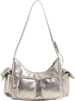 Women's Multi Pocket Shoulder Bag Y2k Vegan Leather Handbags Trendy Crossbody Purse Small Tote Satchels