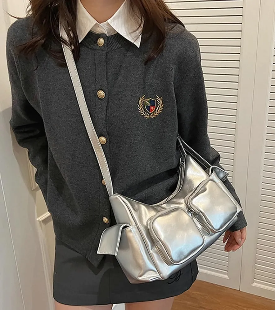 Women's Multi Pocket Shoulder Bag Y2k Vegan Leather Handbags Trendy Crossbody Purse Small Tote Satchels
