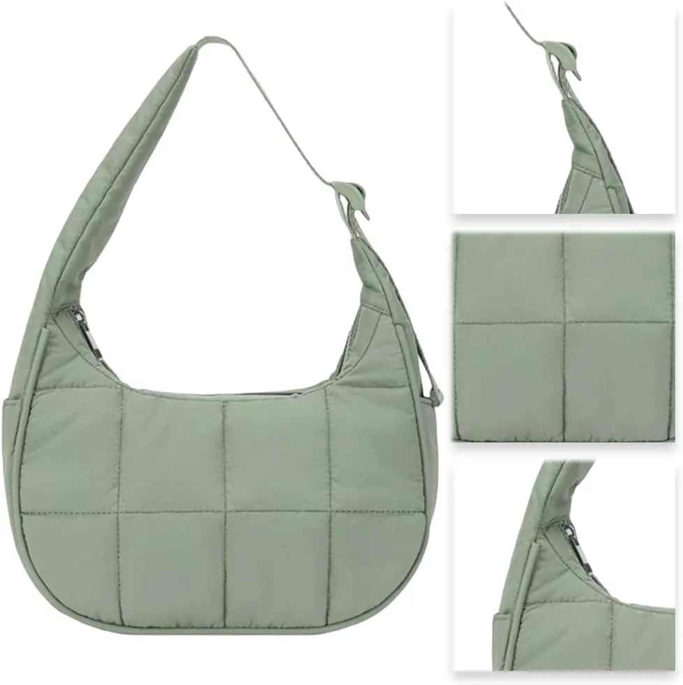 Women's Puffer Crescent Bag Nylon Shoulder Purse Adjustable Strap Hobo Handbag for Work Travel