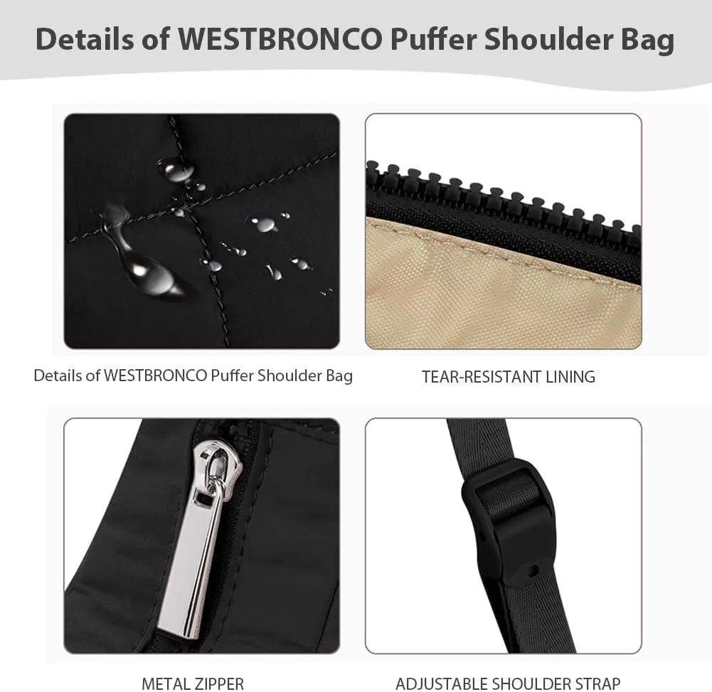 Women's Puffer Crescent Bag Nylon Shoulder Purse Adjustable Strap Hobo Handbag for Work Travel