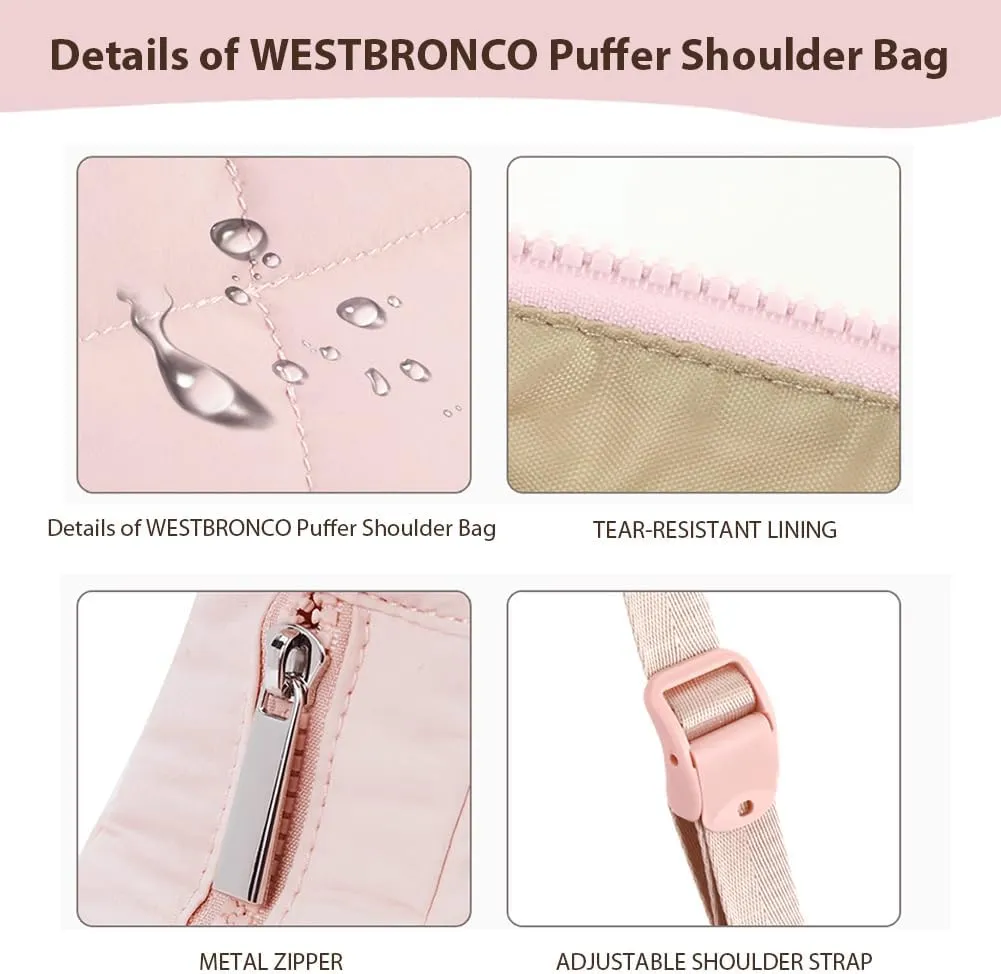 Women's Puffer Crescent Bag Nylon Shoulder Purse Adjustable Strap Hobo Handbag for Work Travel