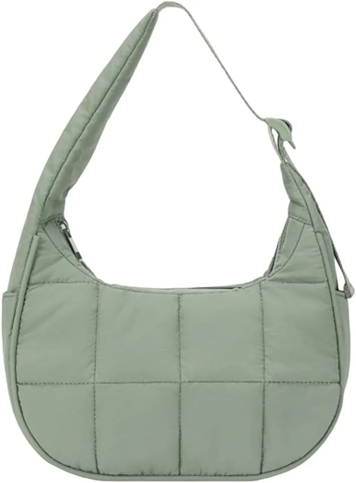 Women's Puffer Crescent Bag Nylon Shoulder Purse Adjustable Strap Hobo Handbag for Work Travel