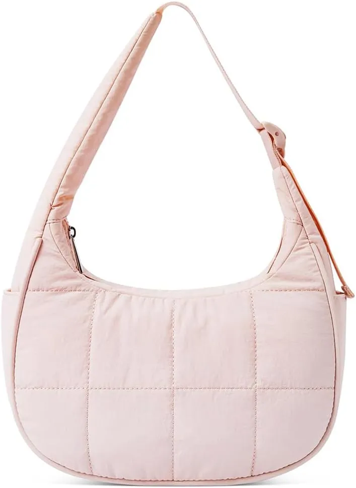 Women's Puffer Crescent Bag Nylon Shoulder Purse Adjustable Strap Hobo Handbag for Work Travel