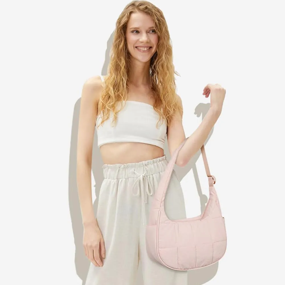 Women's Puffer Crescent Bag Nylon Shoulder Purse Adjustable Strap Hobo Handbag for Work Travel