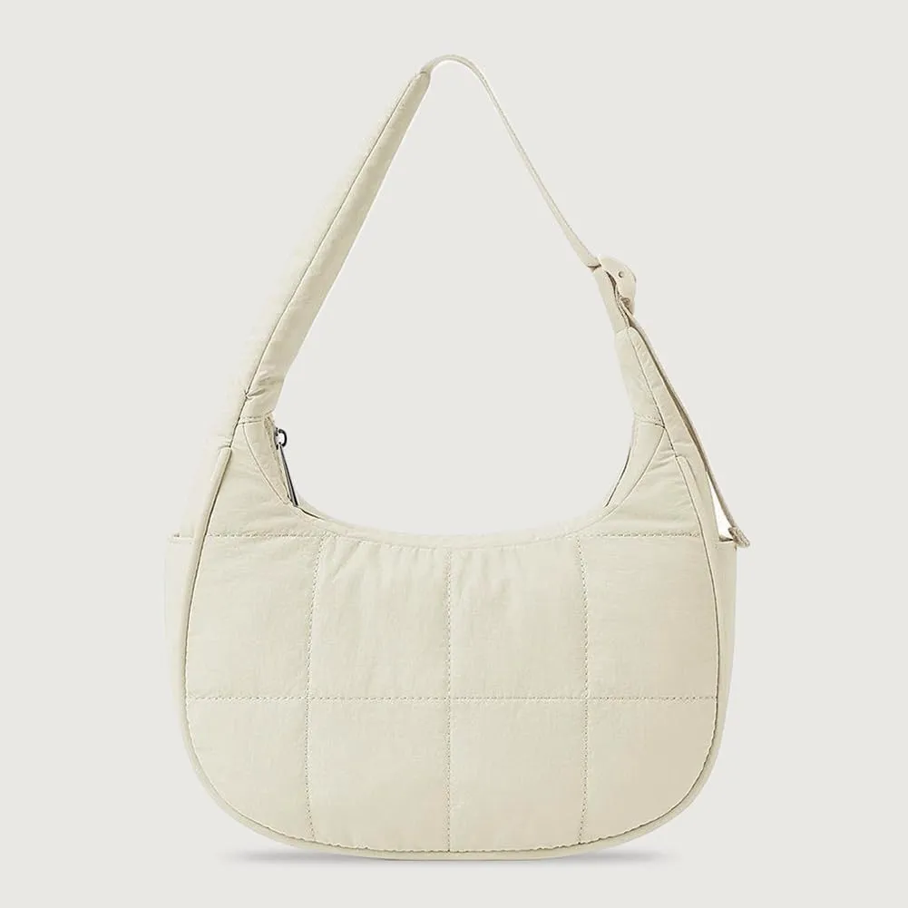 Women's Puffer Crescent Bag Nylon Shoulder Purse Adjustable Strap Hobo Handbag for Work Travel