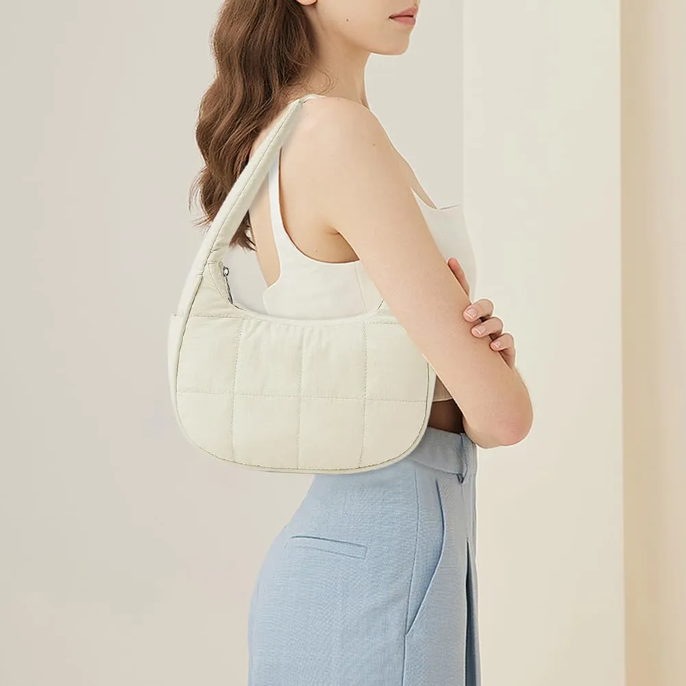 Women's Puffer Crescent Bag Nylon Shoulder Purse Adjustable Strap Hobo Handbag for Work Travel
