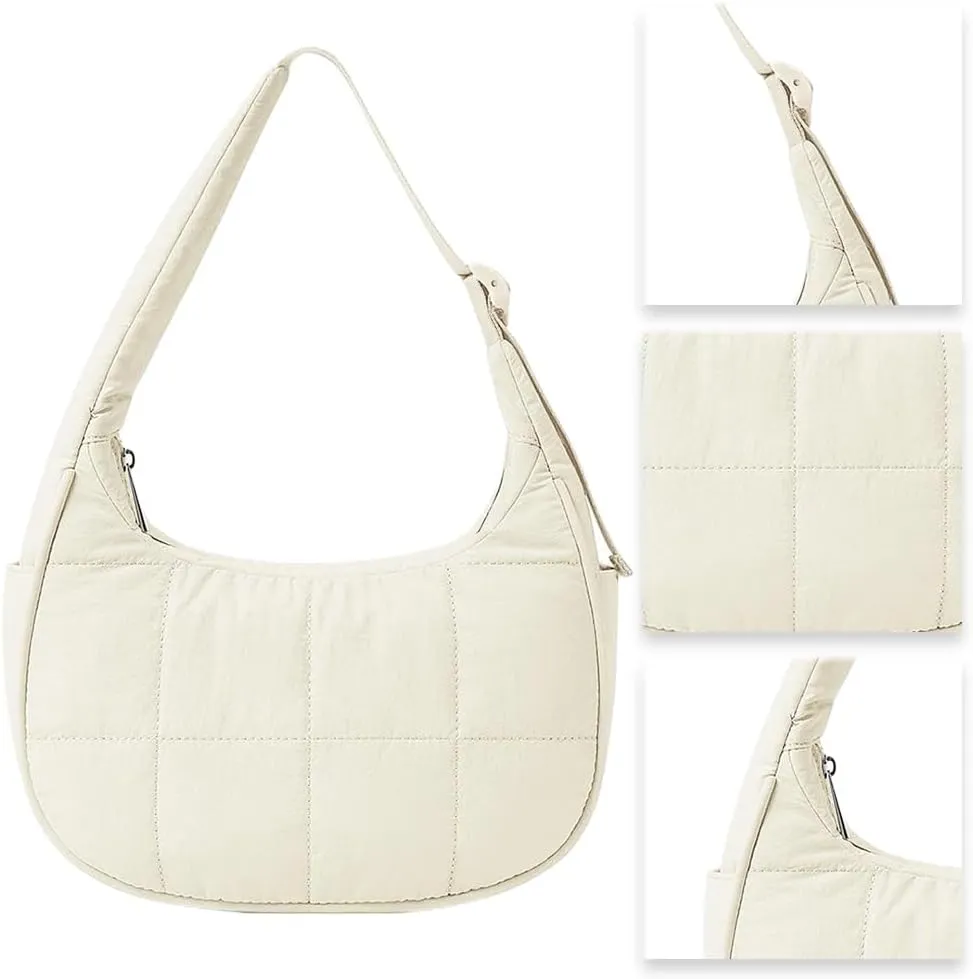 Women's Puffer Crescent Bag Nylon Shoulder Purse Adjustable Strap Hobo Handbag for Work Travel