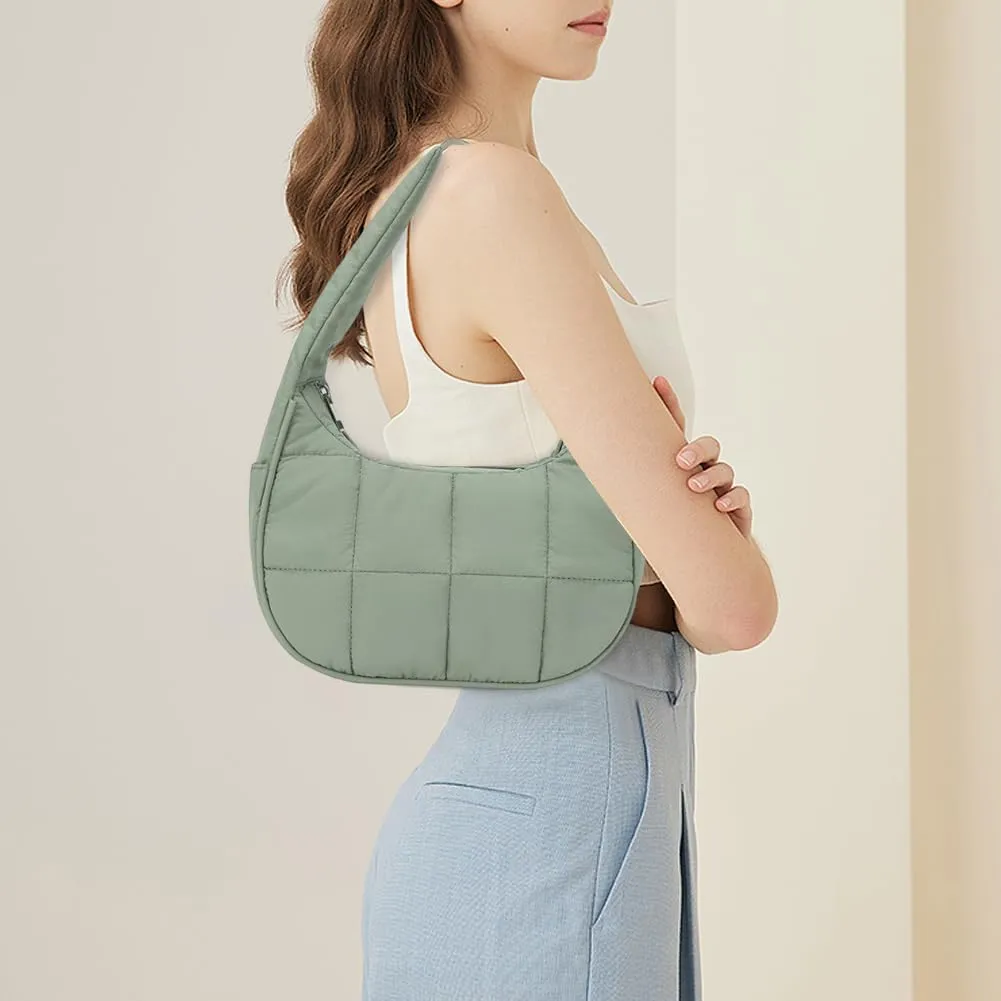 Women's Puffer Crescent Bag Nylon Shoulder Purse Adjustable Strap Hobo Handbag for Work Travel