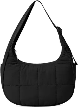 Women's Puffer Crescent Bag Nylon Shoulder Purse Adjustable Strap Hobo Handbag for Work Travel