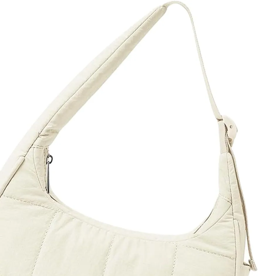 Women's Puffer Crescent Bag Nylon Shoulder Purse Adjustable Strap Hobo Handbag for Work Travel