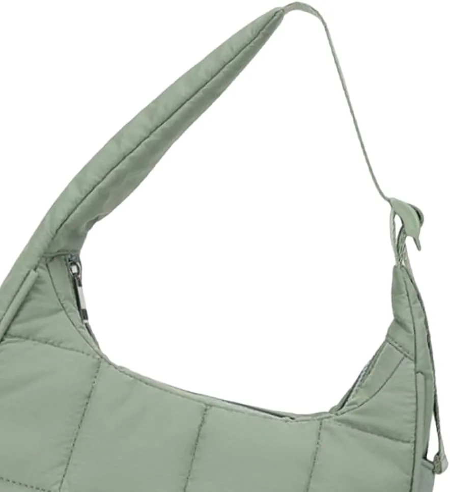 Women's Puffer Crescent Bag Nylon Shoulder Purse Adjustable Strap Hobo Handbag for Work Travel