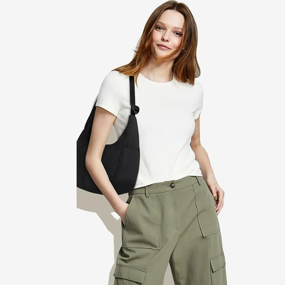Women's Puffer Crescent Bag Nylon Shoulder Purse Adjustable Strap Hobo Handbag for Work Travel