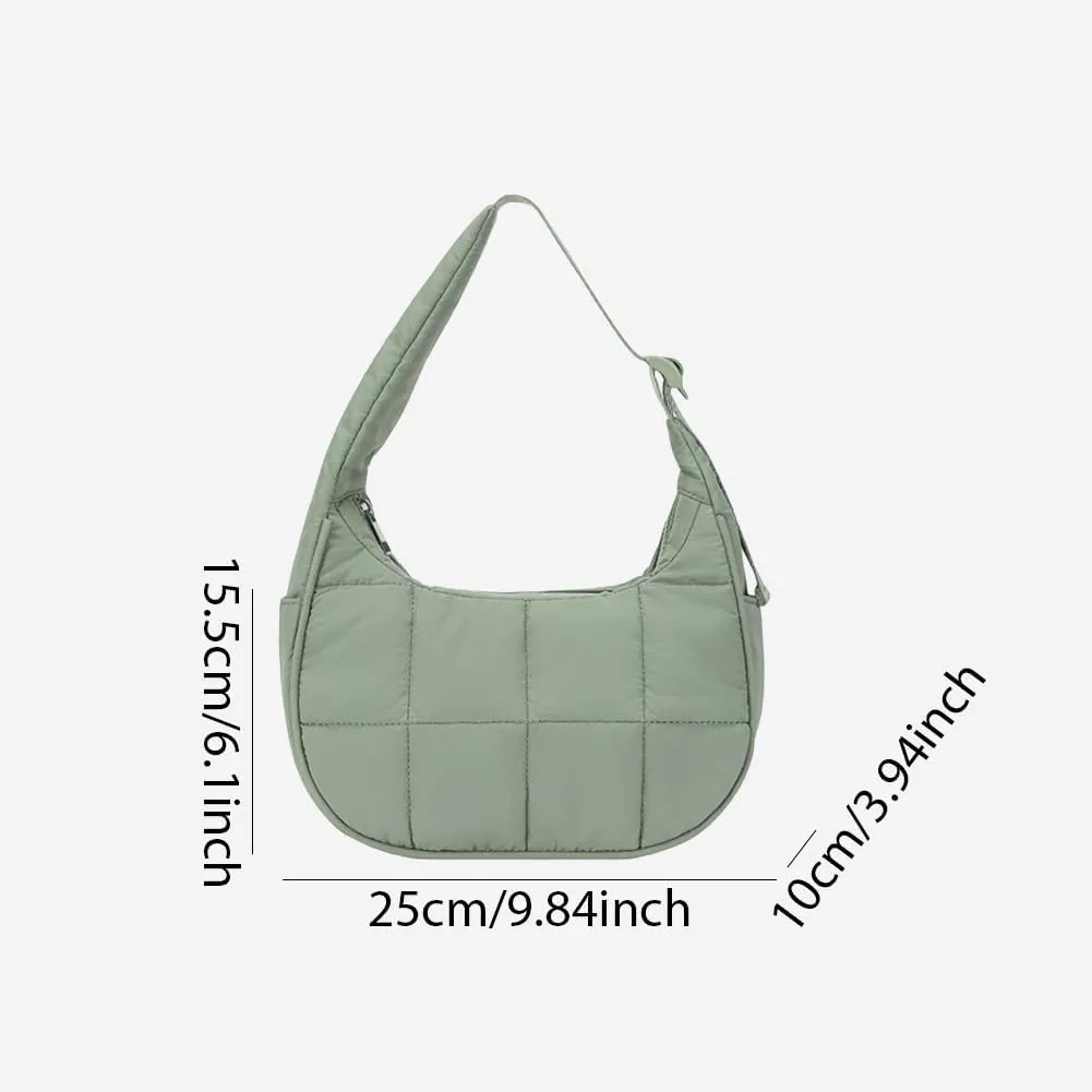 Women's Puffer Crescent Bag Nylon Shoulder Purse Adjustable Strap Hobo Handbag for Work Travel