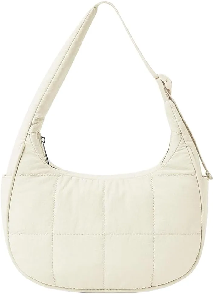 Women's Puffer Crescent Bag Nylon Shoulder Purse Adjustable Strap Hobo Handbag for Work Travel