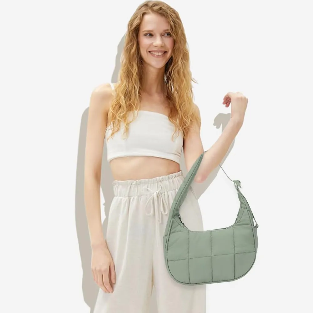Women's Puffer Crescent Bag Nylon Shoulder Purse Adjustable Strap Hobo Handbag for Work Travel