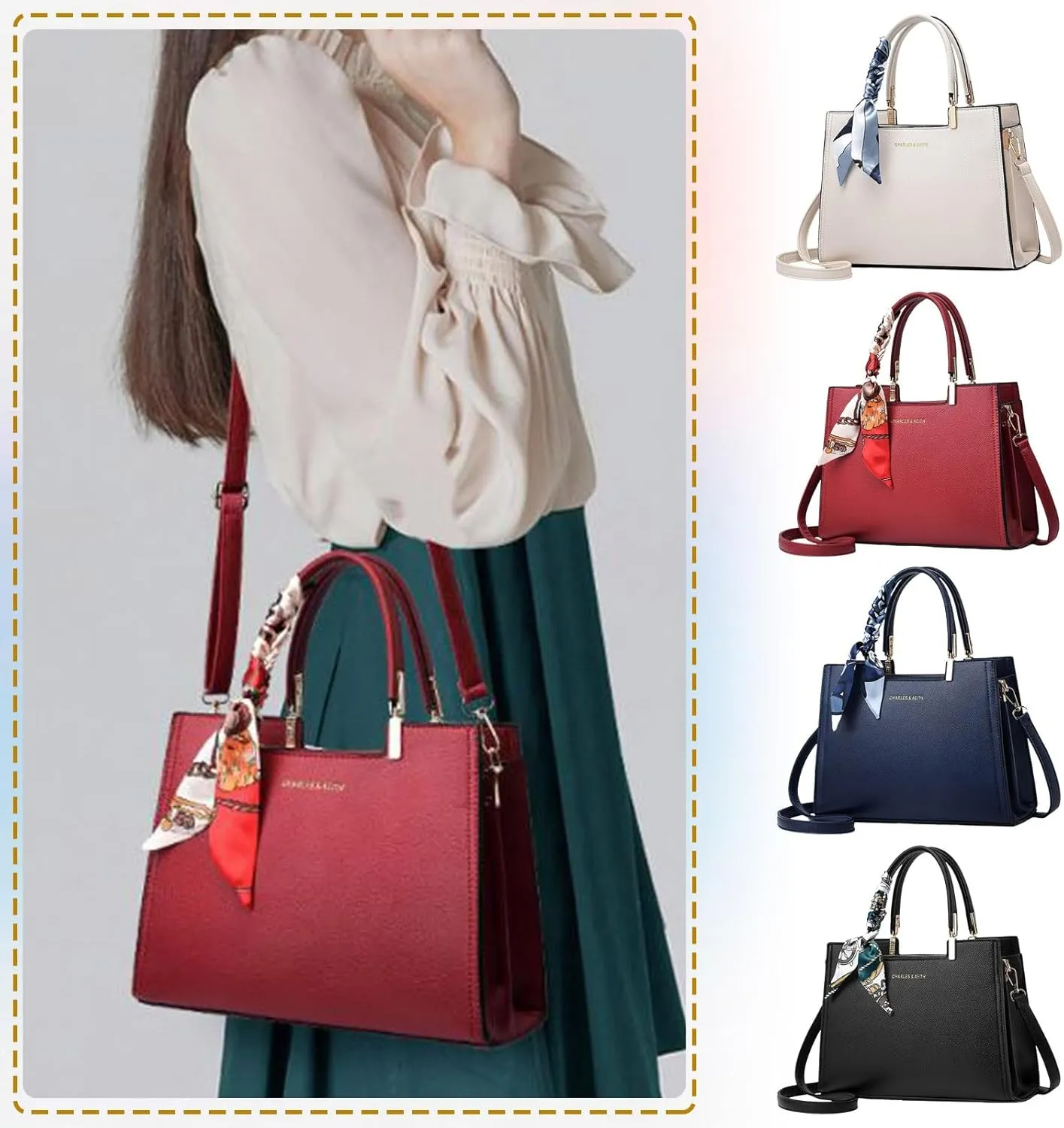 Women's Purses and Handbags Stadium Crossbody Messenger Bags for Concerts Sporting Events Travel Bag with Zipper(Red)
