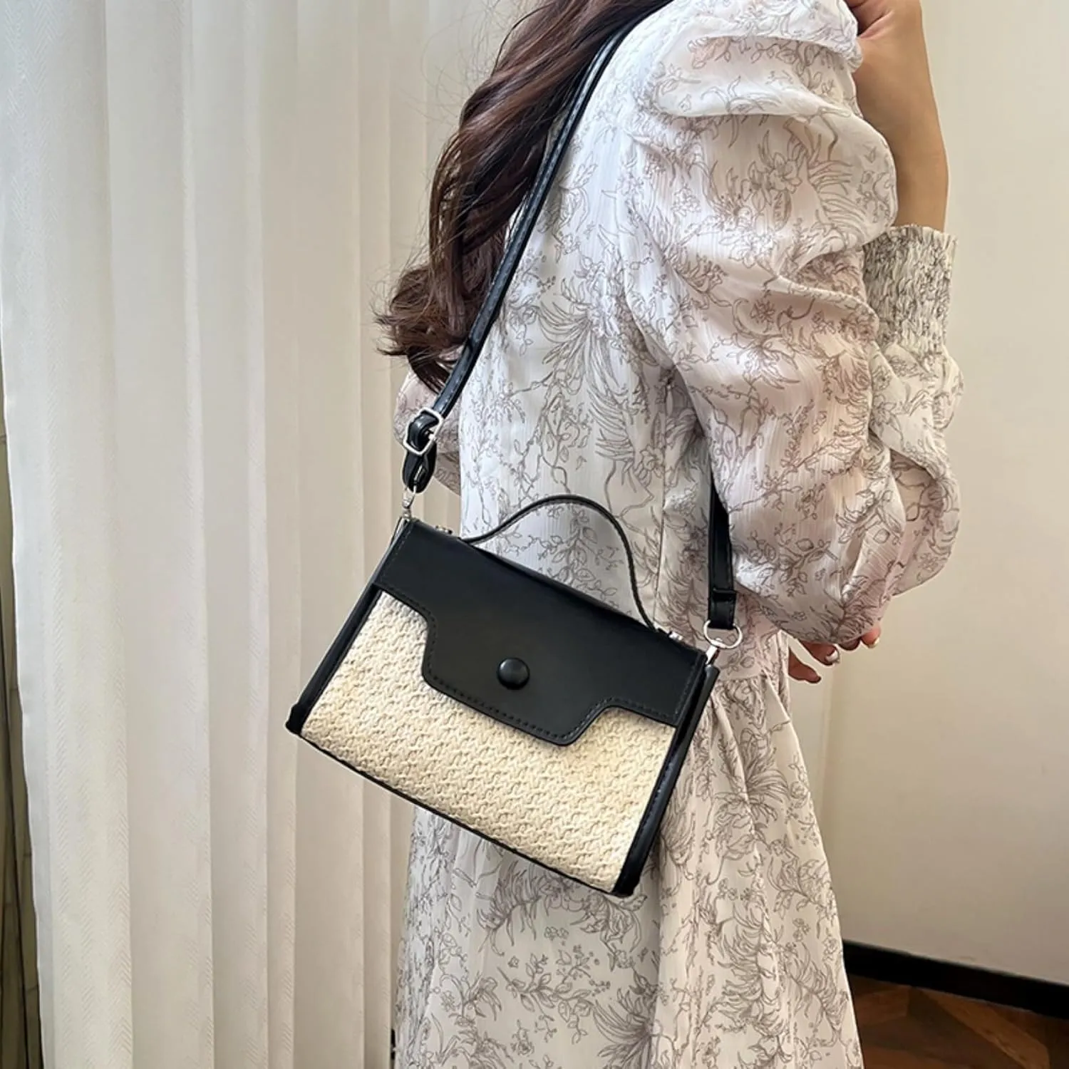 Women's Tote Bag Straw Crossbody Shoulder Bag for Women Trendy Beach Bags Straw Handbag Satchel Purses Totes