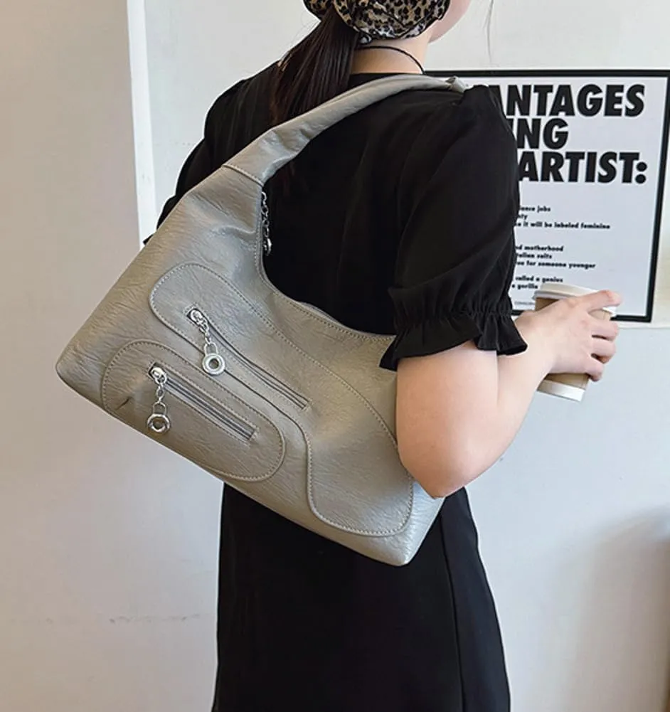 Womens Trendy Dumpling Shoulder Purse Soft Vegan Leather Tote Bag Large Y2k Zipper Handbags Satchels 2025