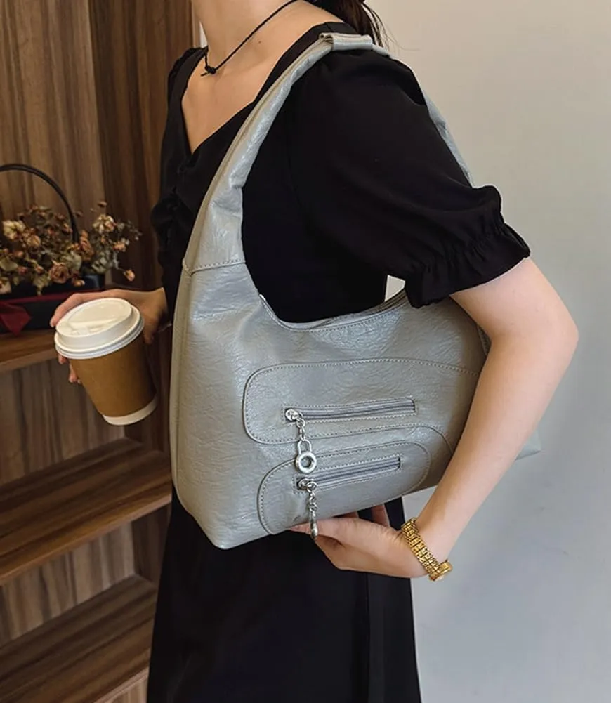 Womens Trendy Dumpling Shoulder Purse Soft Vegan Leather Tote Bag Large Y2k Zipper Handbags Satchels 2025