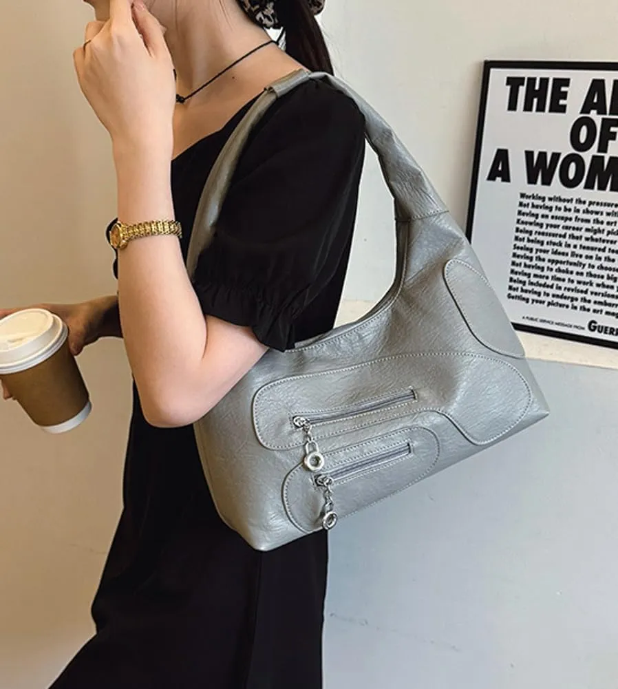 Womens Trendy Dumpling Shoulder Purse Soft Vegan Leather Tote Bag Large Y2k Zipper Handbags Satchels 2025