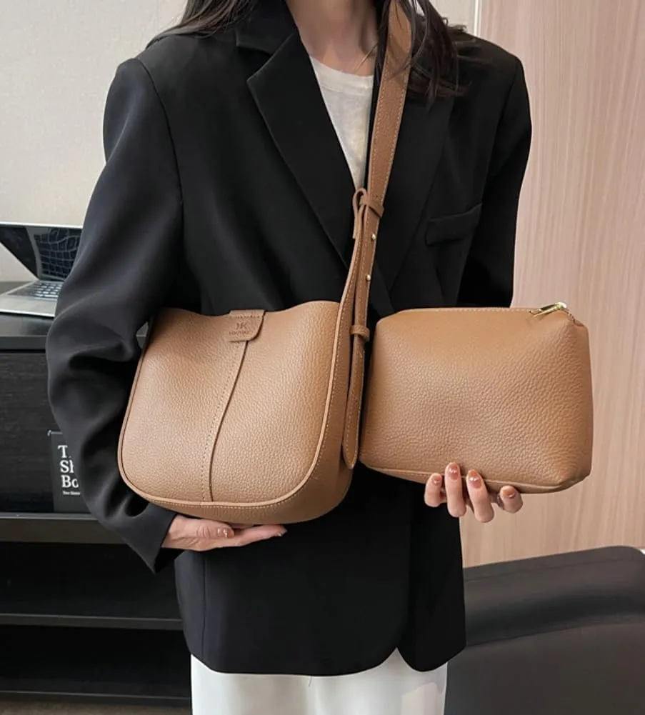 Womens Trendy Vegan Leather Bucket Bag Crossbody Shoulder Purses Small Handbags Ladies Chic Tote Satchels 2pcs