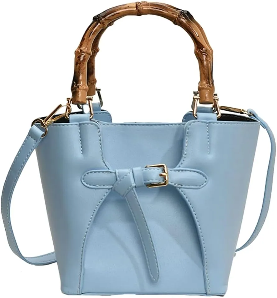 Womens Trendy Vegan Leather Bucket Crossbody Bag Small Tote Handbag with Bamboo Handle Satchels Shoulder Purse 2025