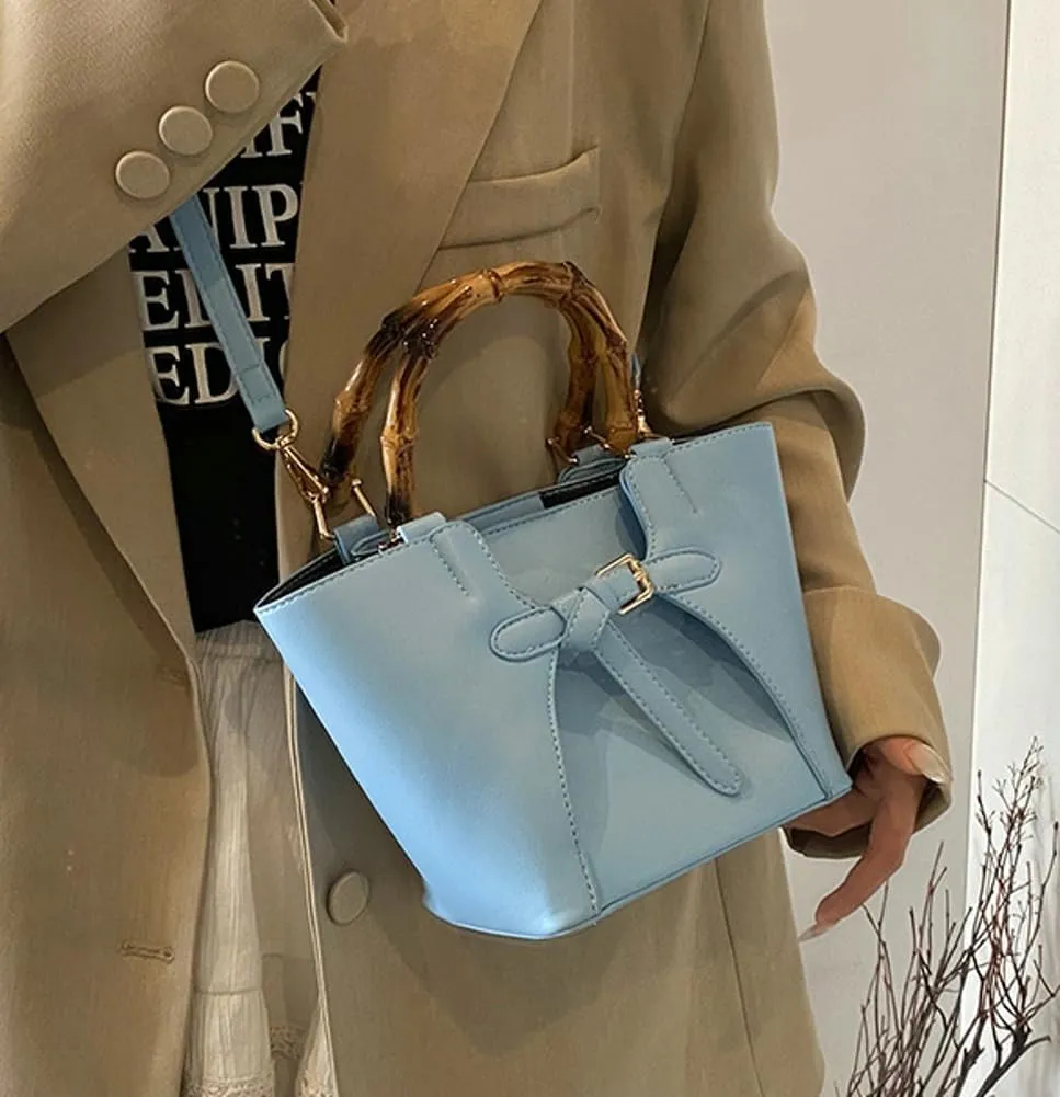Womens Trendy Vegan Leather Bucket Crossbody Bag Small Tote Handbag with Bamboo Handle Satchels Shoulder Purse 2025