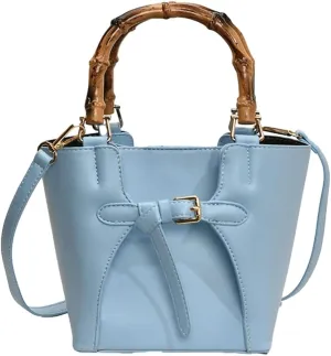 Womens Trendy Vegan Leather Bucket Crossbody Bag Small Tote Handbag with Bamboo Handle Satchels Shoulder Purse 2025