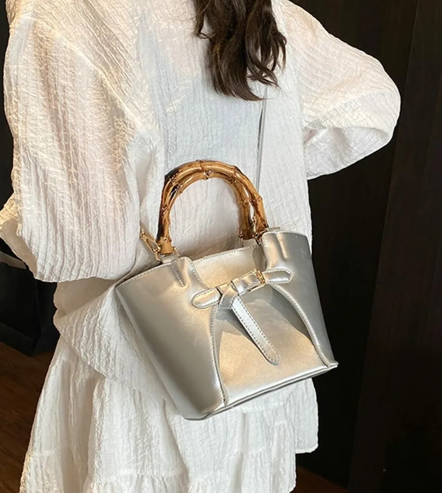Womens Trendy Vegan Leather Bucket Crossbody Bag Small Tote Handbag with Bamboo Handle Satchels Shoulder Purse 2025