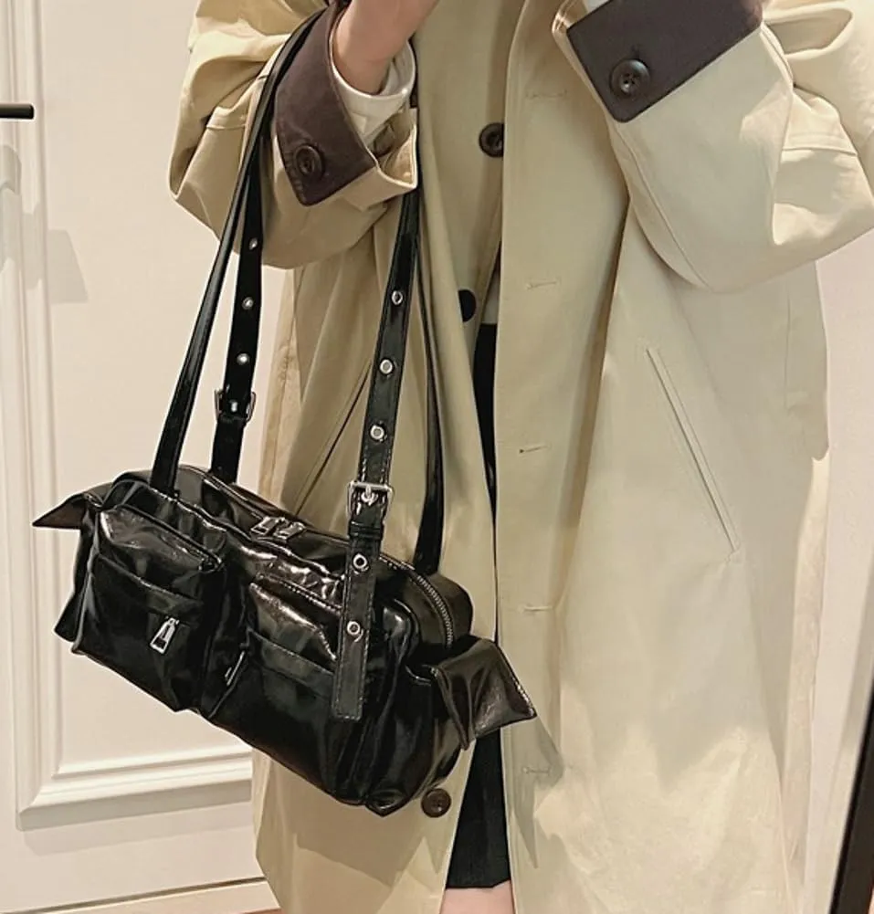 Womens Trendy Vegan Leather Shoulder Bag Large Vintage Y2k Tote Purse Handbag Multi Pocket Top Handle Satchels