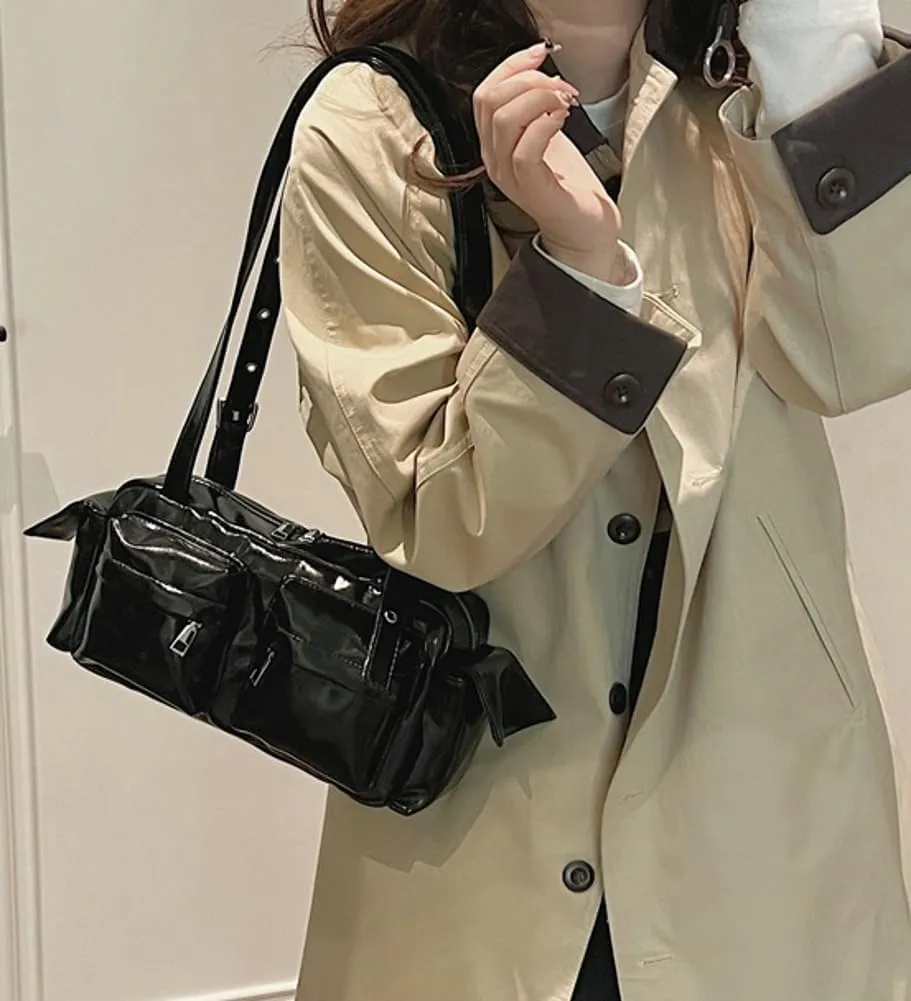 Womens Trendy Vegan Leather Shoulder Bag Large Vintage Y2k Tote Purse Handbag Multi Pocket Top Handle Satchels
