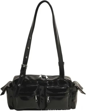Womens Trendy Vegan Leather Shoulder Bag Large Vintage Y2k Tote Purse Handbag Multi Pocket Top Handle Satchels