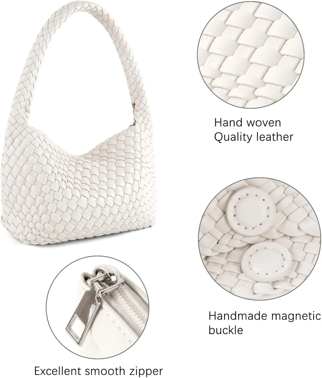 Woven Bag for Women, Vegan Leather Handbag and Purse Shoulder Bag Casual Retro Beach Totes Ladies Underarm Bag