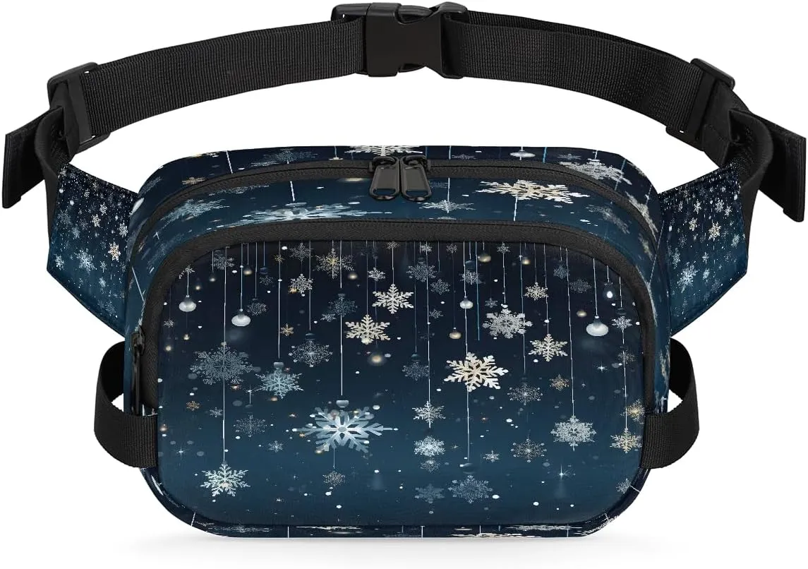 Xmas Snowflake Fanny Packs for Women Men Waterproof Crossbody Belt Bag Casual Chest Bag Fashion Waist Bags with Adjustable Strap for Travel Running Hiking Fishing