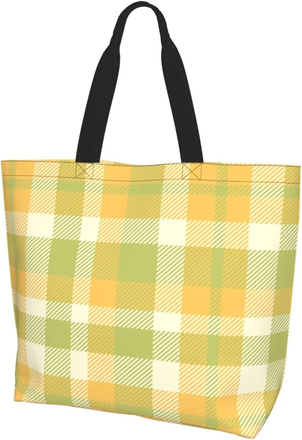 Yellow and Black Tartan Pattern Women's Tote Bag Large Capacity Single Shoulder Bags Handbag for Shopping Work