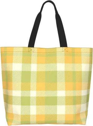 Yellow and Black Tartan Pattern Women's Tote Bag Large Capacity Single Shoulder Bags Handbag for Shopping Work