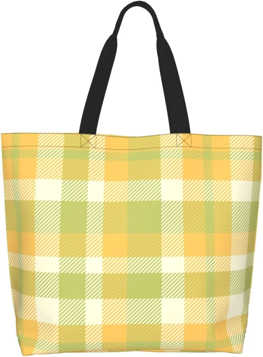 Yellow and Black Tartan Pattern Women's Tote Bag Large Capacity Single Shoulder Bags Handbag for Shopping Work