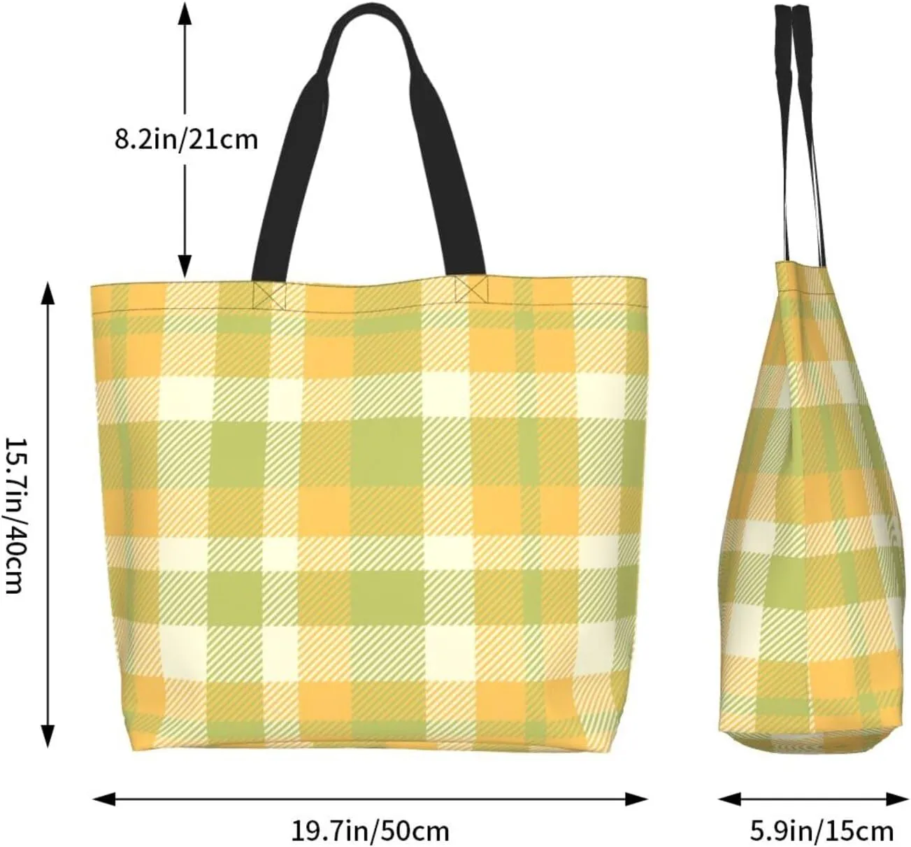 Yellow and Black Tartan Pattern Women's Tote Bag Large Capacity Single Shoulder Bags Handbag for Shopping Work