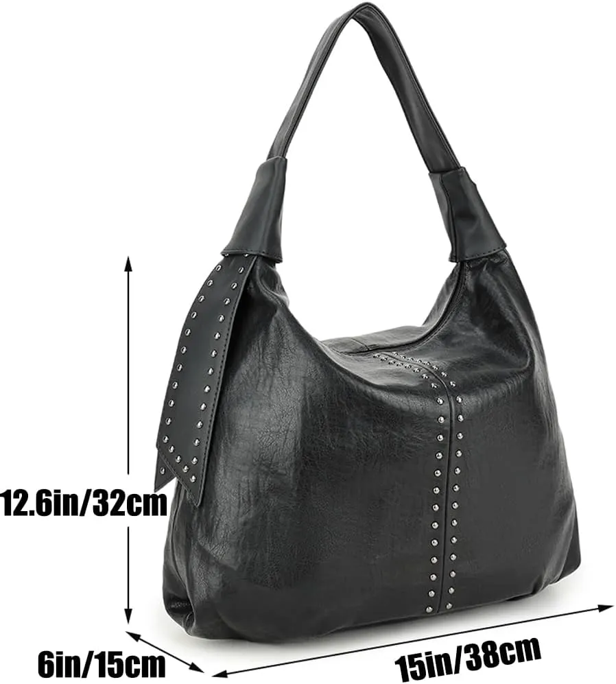ZiMing Vintage Handbags Womens Single Shoulder Bag Tote Bag Vegan Leather Hobo Handbag Ladies Weekender Bag Rivet Totes Purse