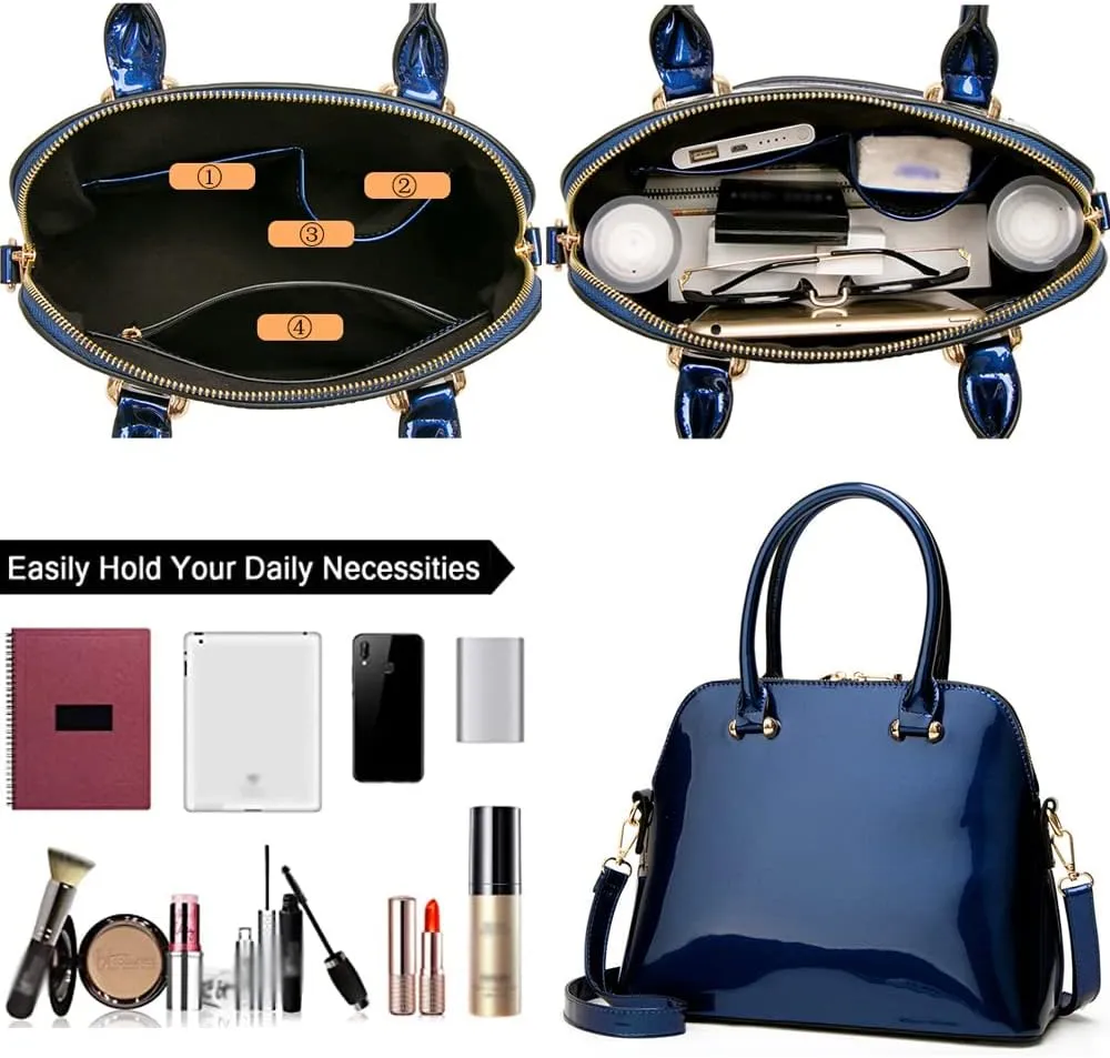 ZiMing Women Dome Satchel Bag Patent Leather Handbag Purse Top Handle Bag Ladies Shoulder Crossbody Bags Totes