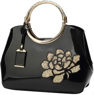 ZiMing Women Patent Leather Handbags Floral Embroid Purse Top Handle Handbag Evening Bags Satchel Shoulder Bag Gorgeous Totes